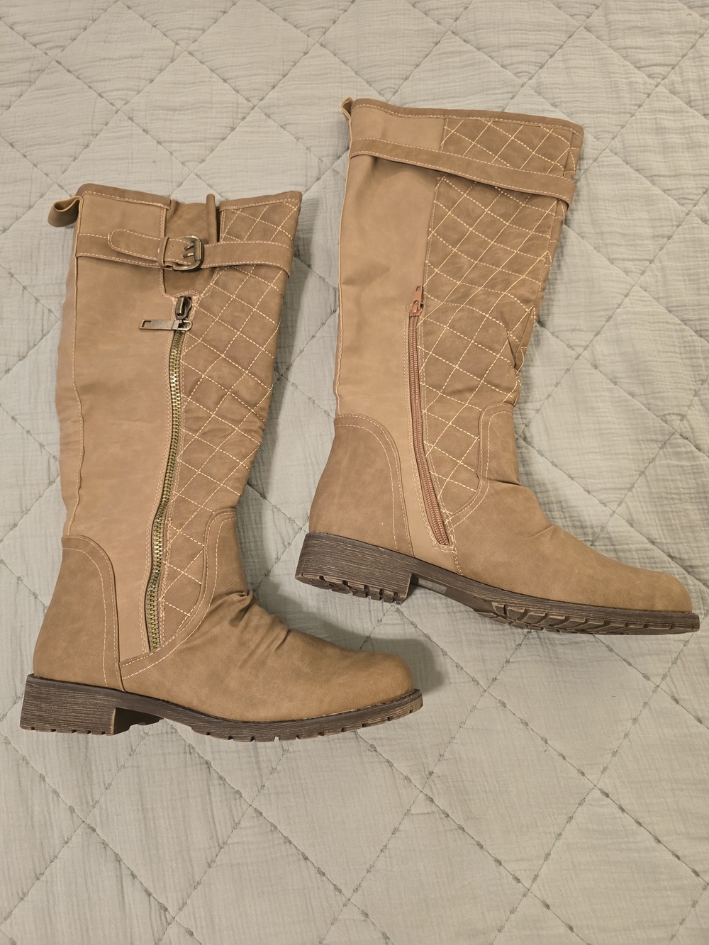 Women's Quilted Tall Riding Boots - Tan SZ 10